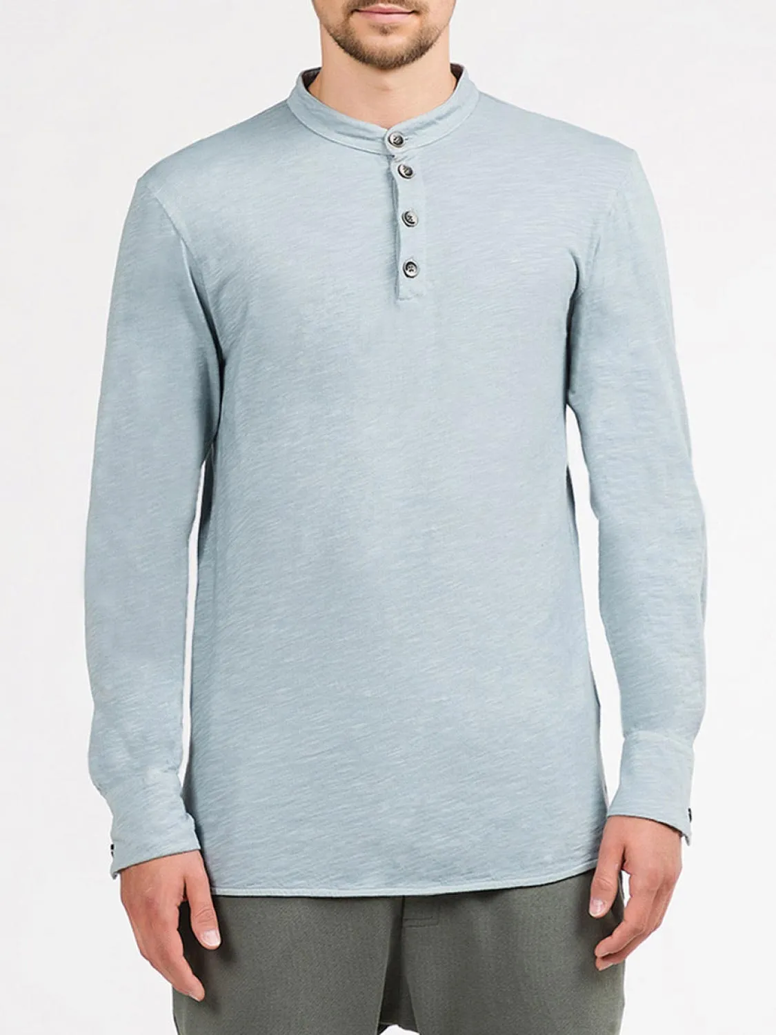 Henley Organic Cotton Slub Long Sleeve T-shirt Ice Grey