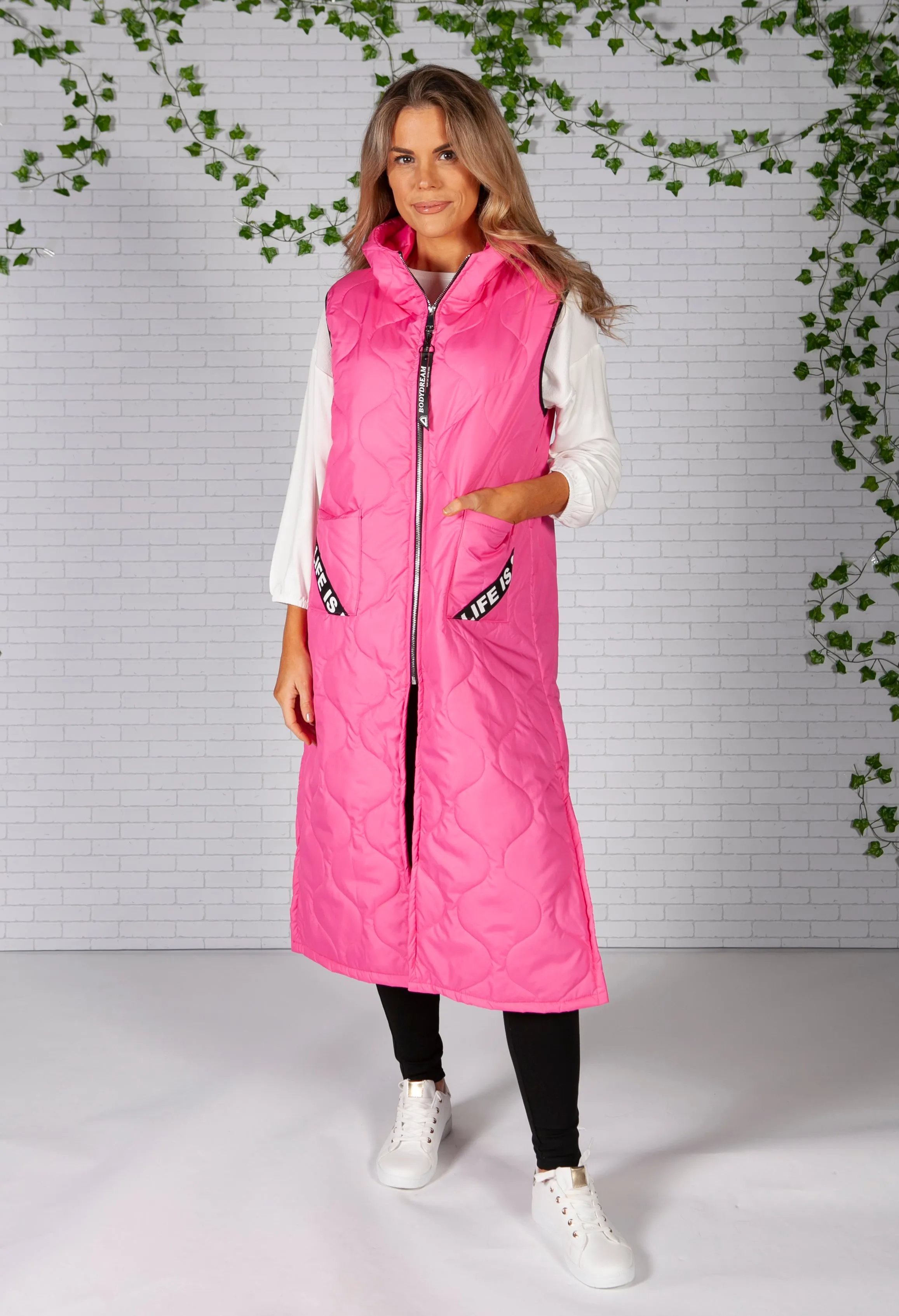 Hot Pink Long Quilted Gilet