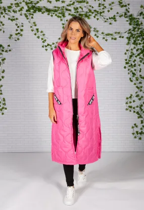 Hot Pink Long Quilted Gilet