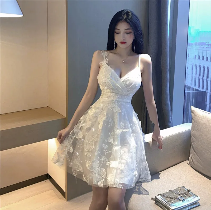 IKERRLAX Princess Dress Female Adult Super Fairy Mesh Birthday Dress Sexy Collar Waist Slimming Puffy Sling Dress