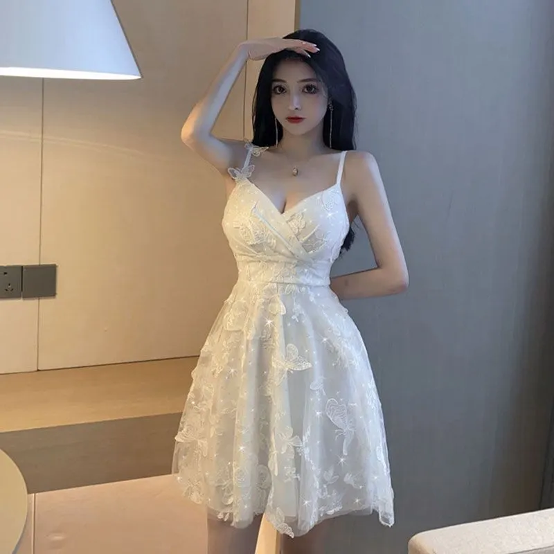 IKERRLAX Princess Dress Female Adult Super Fairy Mesh Birthday Dress Sexy Collar Waist Slimming Puffy Sling Dress