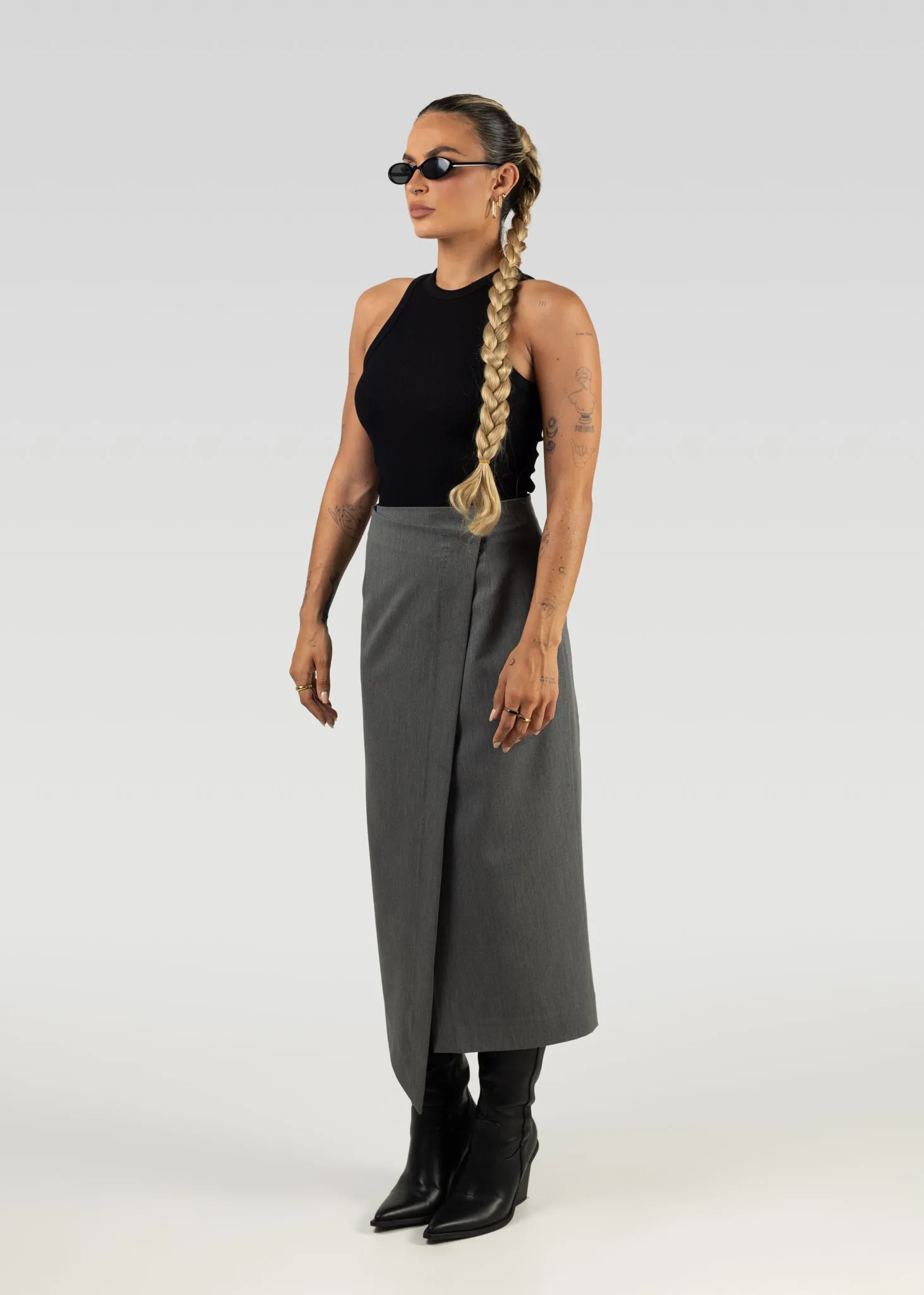 Jagger Asymmetric Maxi Skirt Grey