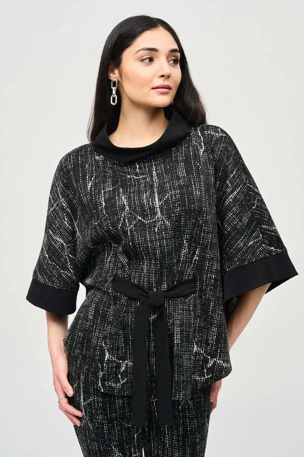 Joseph Ribkoff Jacquard Knit Abstract Print Poncho