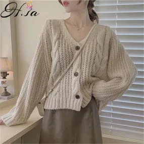 Joskaa Christmas Gift H.SA Women Casual Cardigans 2024 Fall Winter Twsied Sweater Cardigan Button Up Knitted Jackets Oversized Sweater Poncho Tops