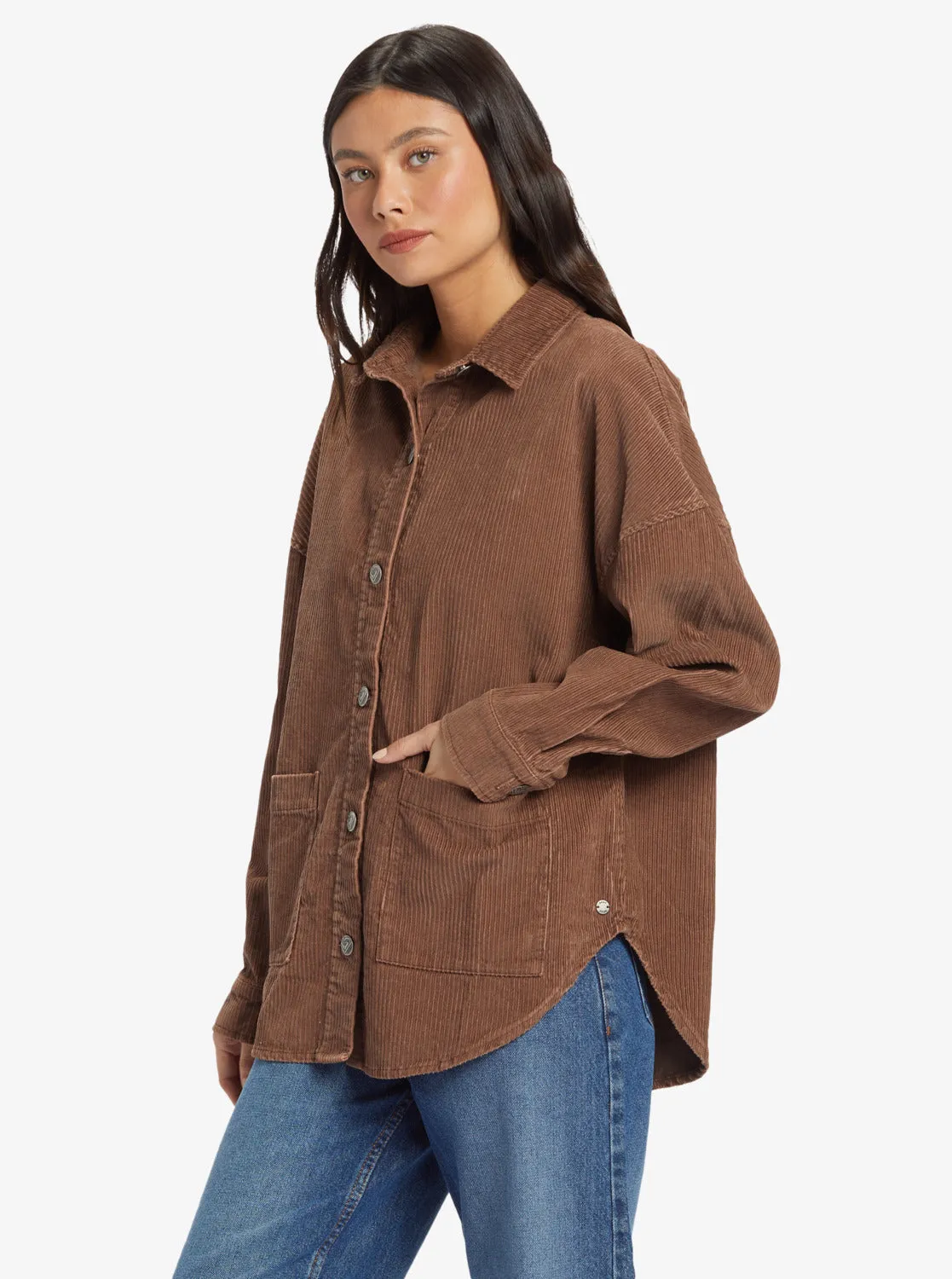 Kick Back Washed Corduroy Long Sleeve Overshirt - Sorrel Horse