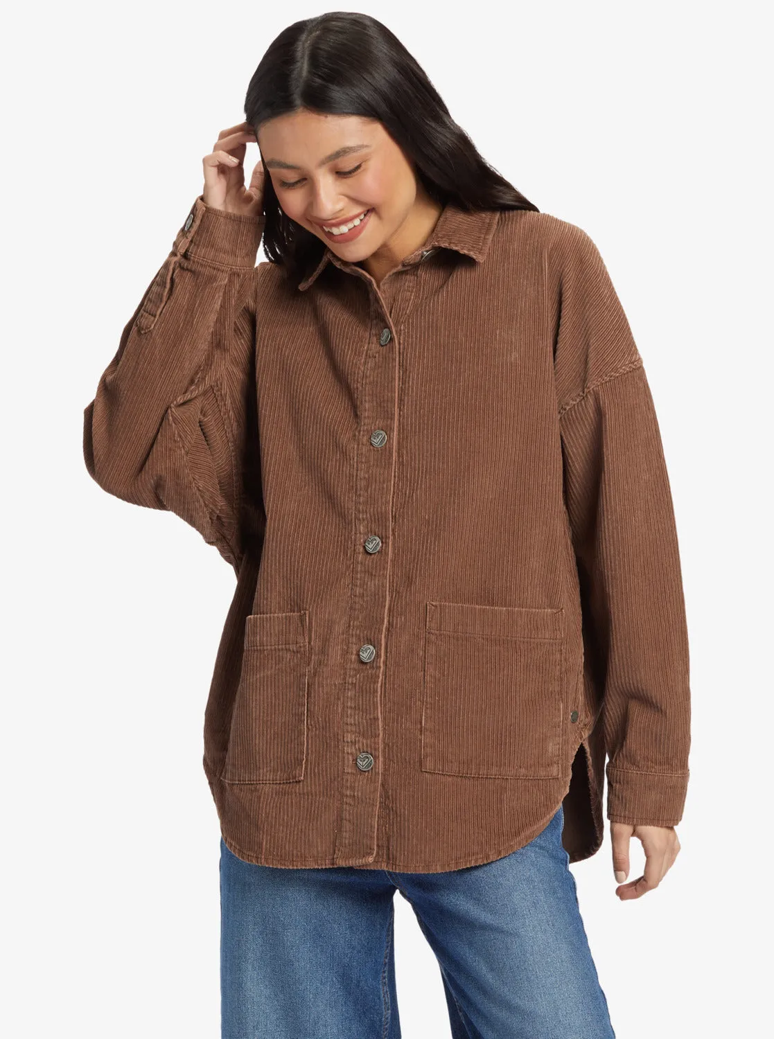 Kick Back Washed Corduroy Long Sleeve Overshirt - Sorrel Horse