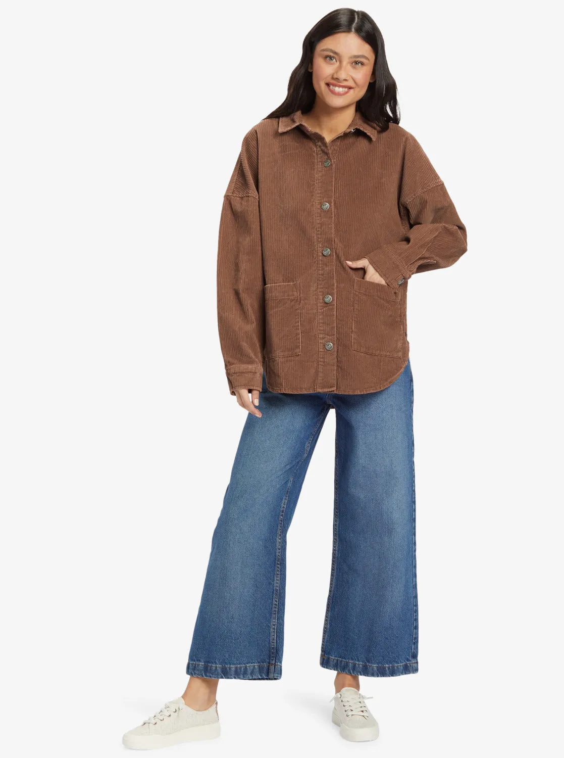 Kick Back Washed Corduroy Long Sleeve Overshirt - Sorrel Horse