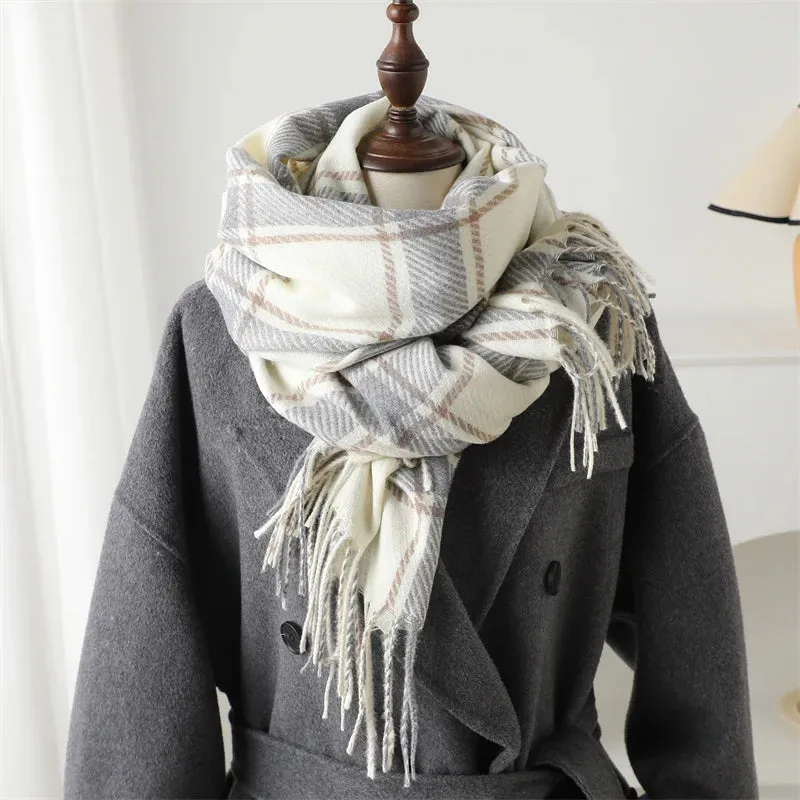 Korean Style Thick Warm Shawl Wrap Winter Plaid Cashmere Like Blanket Scarf