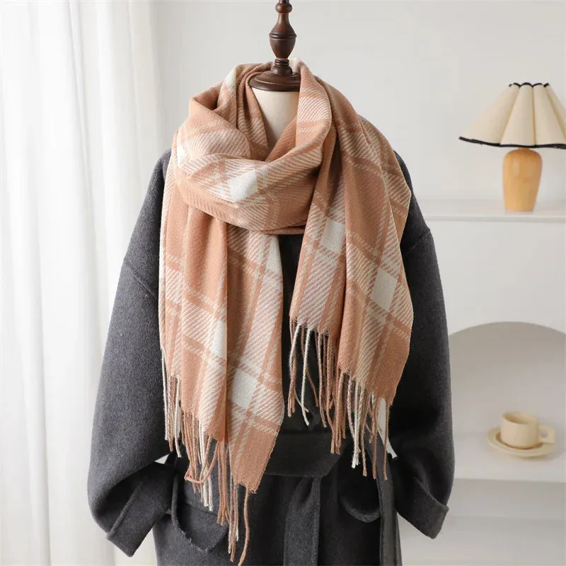 Korean Style Thick Warm Shawl Wrap Winter Plaid Cashmere Like Blanket Scarf