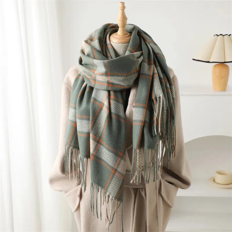 Korean Style Thick Warm Shawl Wrap Winter Plaid Cashmere Like Blanket Scarf