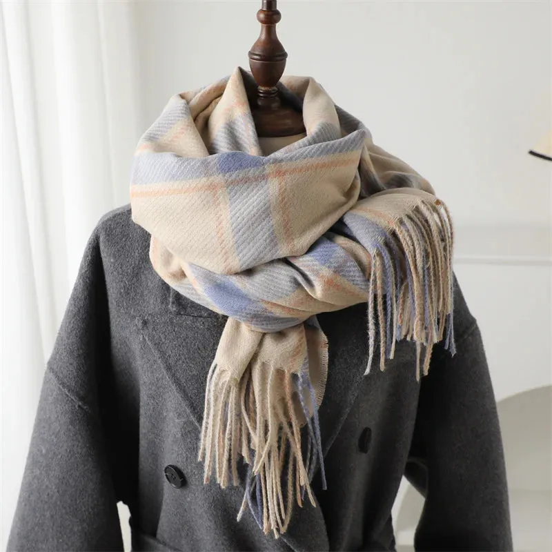 Korean Style Thick Warm Shawl Wrap Winter Plaid Cashmere Like Blanket Scarf