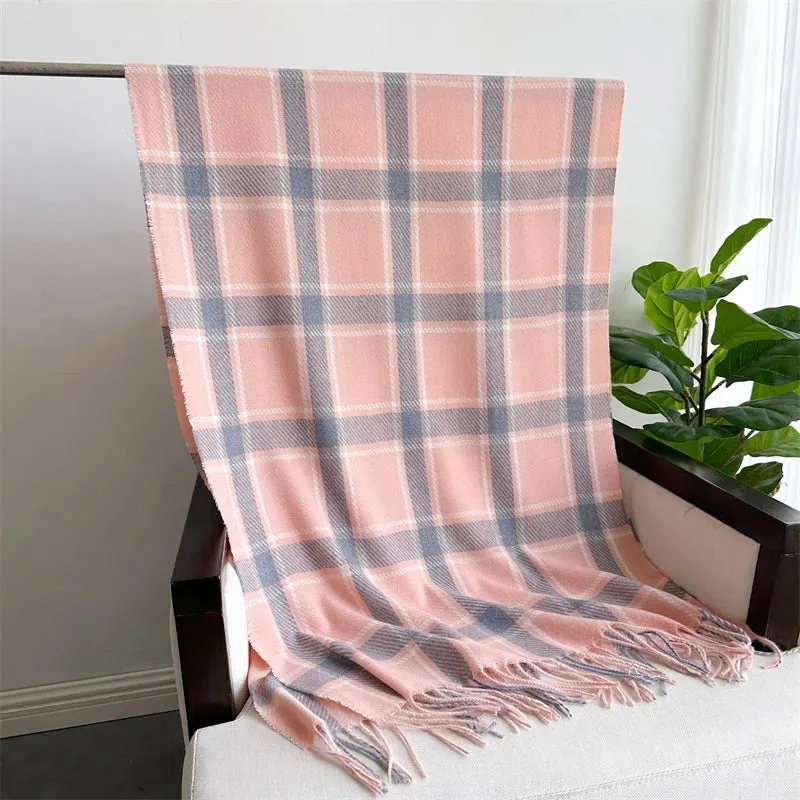 Korean Style Thick Warm Shawl Wrap Winter Plaid Cashmere Like Blanket Scarf