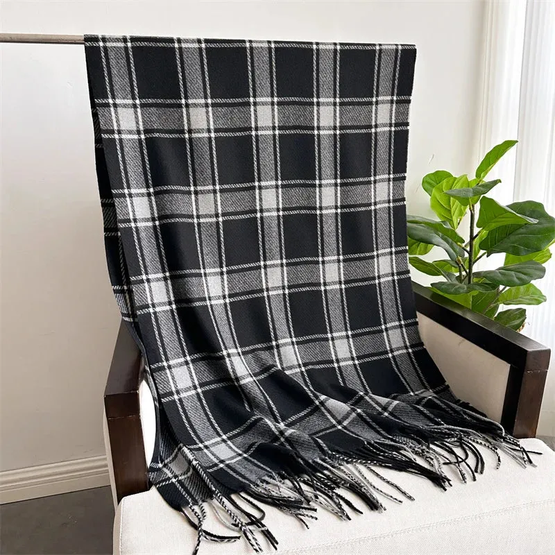 Korean Style Thick Warm Shawl Wrap Winter Plaid Cashmere Like Blanket Scarf