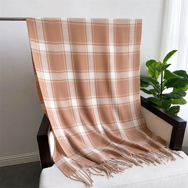 Korean Style Thick Warm Shawl Wrap Winter Plaid Cashmere Like Blanket Scarf