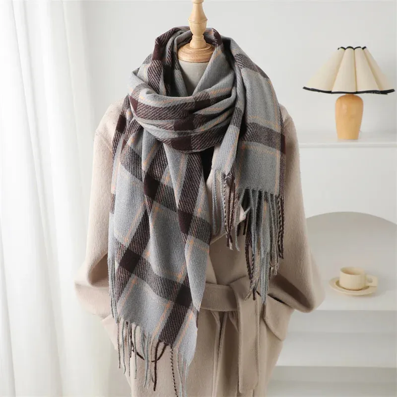 Korean Style Thick Warm Shawl Wrap Winter Plaid Cashmere Like Blanket Scarf