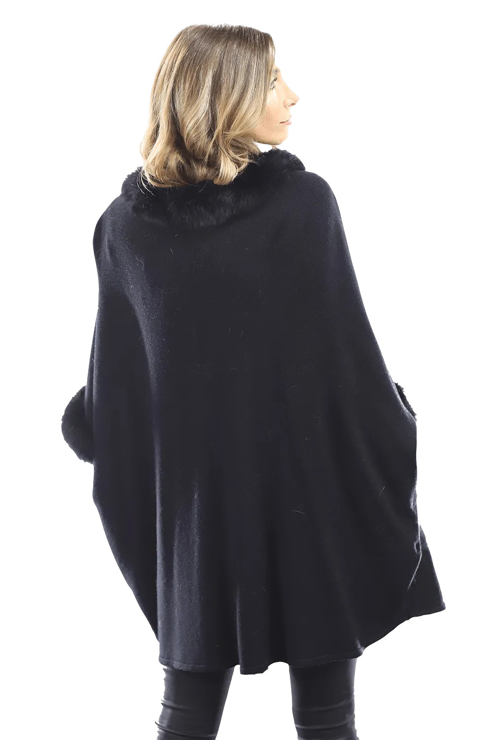 La Fiorentina Fur Trimmed Collar/Cuffs Poncho