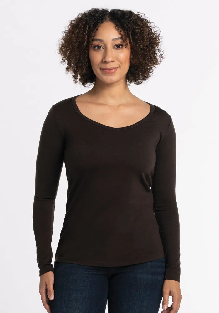 Layla V Neck Top - French Roast