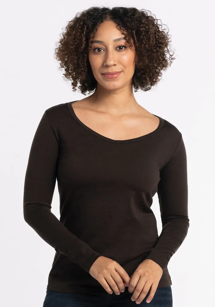 Layla V Neck Top - French Roast