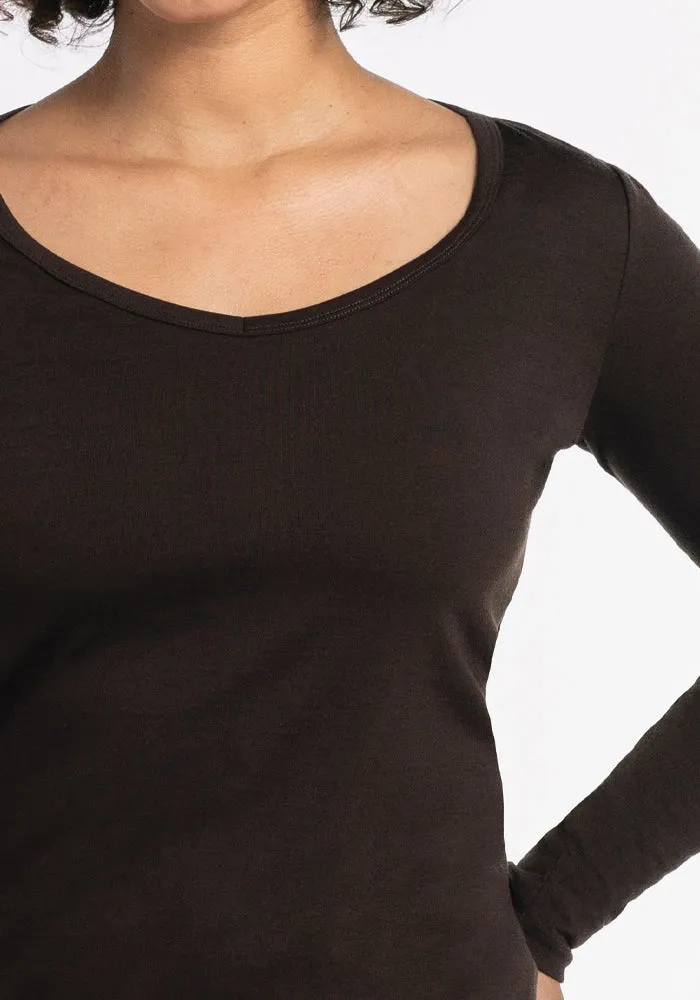 Layla V Neck Top - French Roast