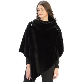 Le Moda Solid Fur Collar Poncho with Zipper