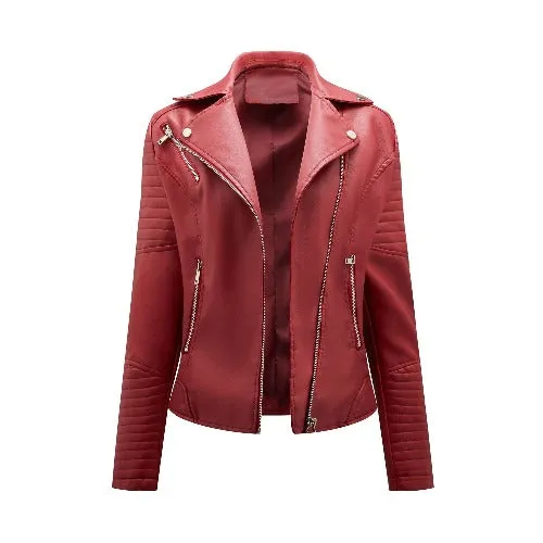 Leather Jacket Women Autumn Winter Leather Jackets Women Long Sleeve Zipper Slim Motor Biker Leather Coat Female Outwear