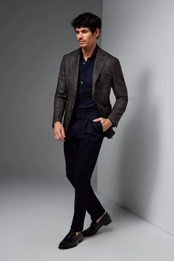 Liam Sports Jacket - Brown and Navy Check Wool