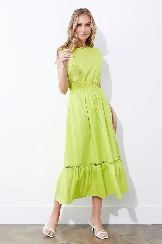 Lime Punch Ladder Trim Detail Poplin Dress