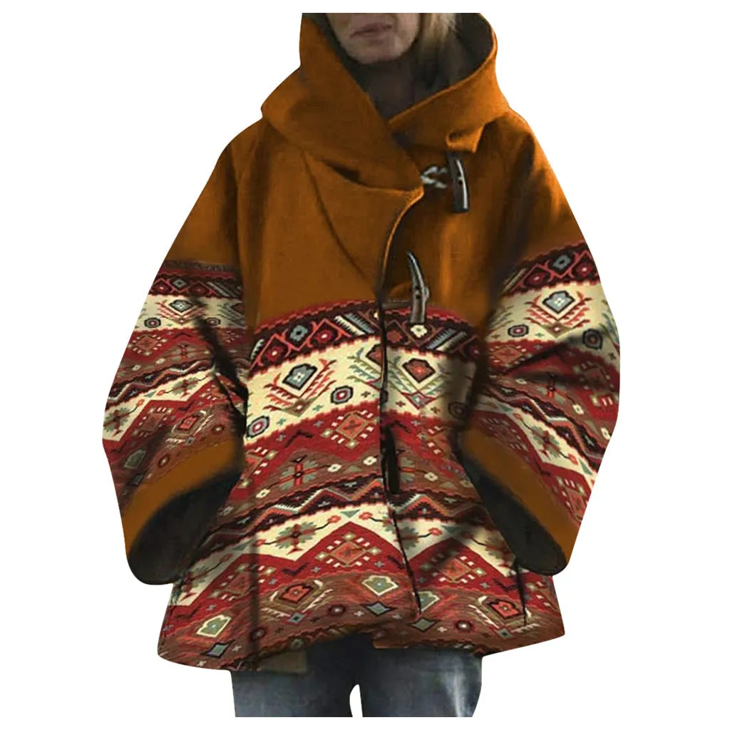 Loose Vintage Printed Woolen Coat