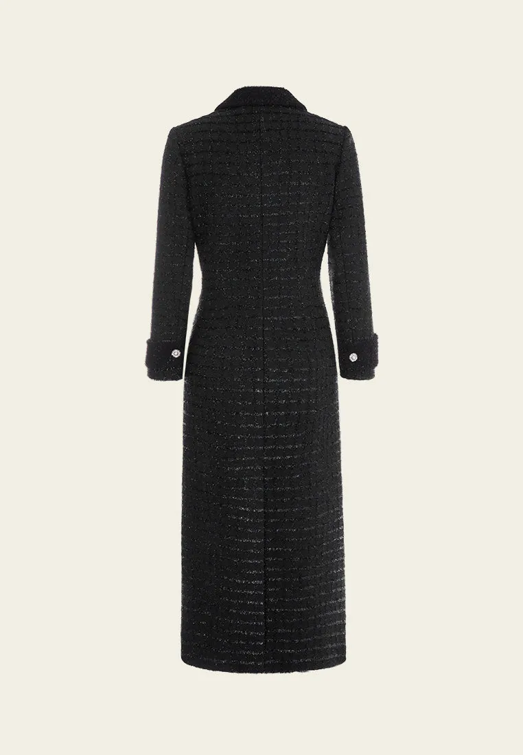 Lurex Checked Frayed Tweed Maxi Coat