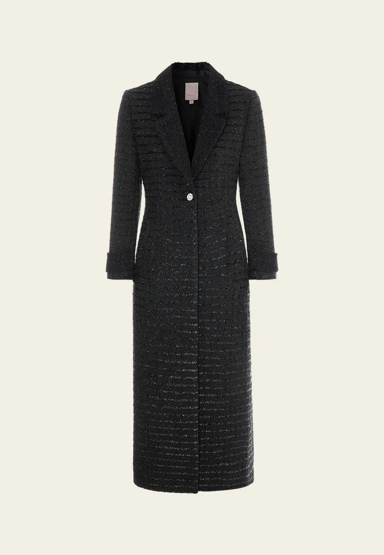 Lurex Checked Frayed Tweed Maxi Coat