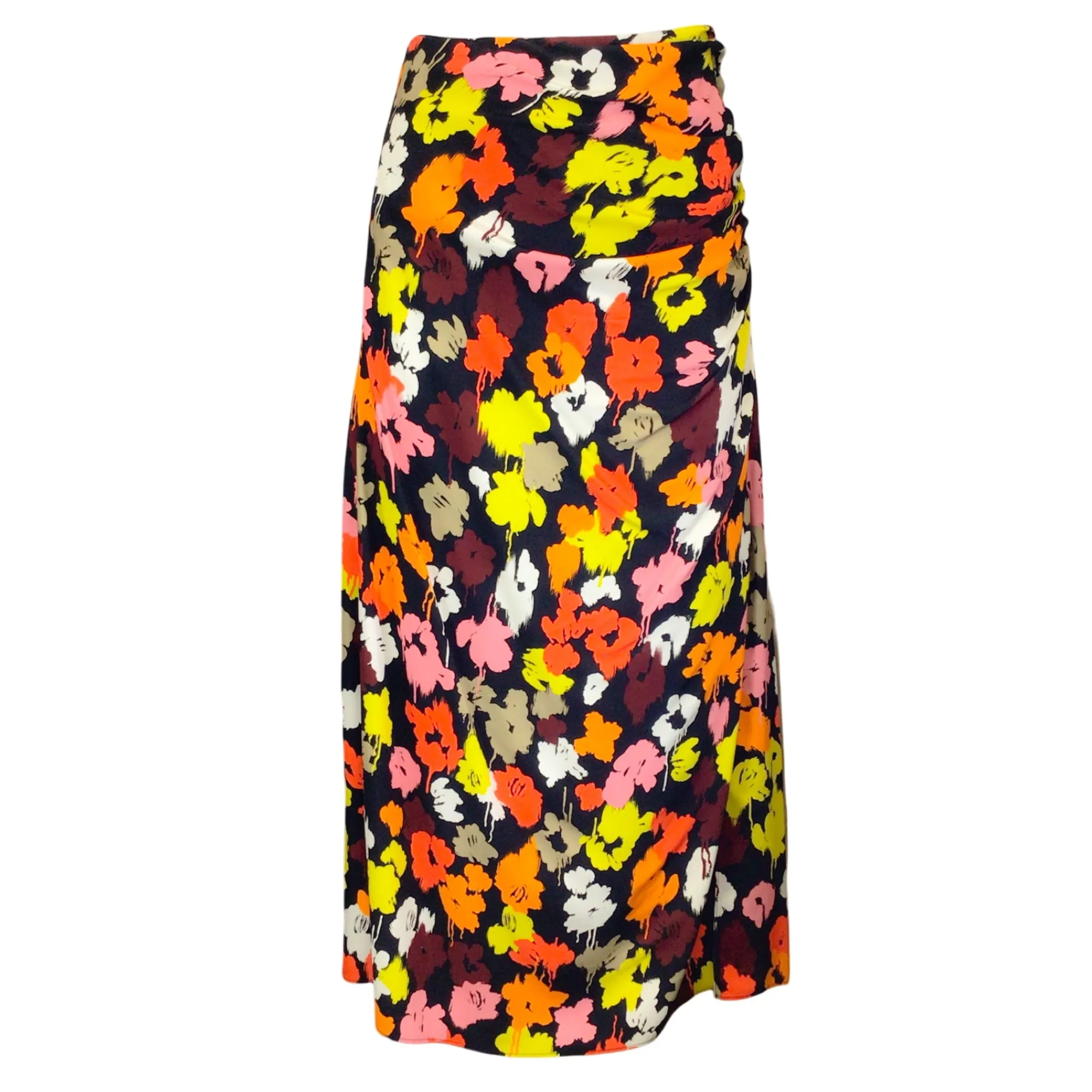 Maison Rabih Kayrouz Black Multi Floral Printed Viscose Midi Skirt