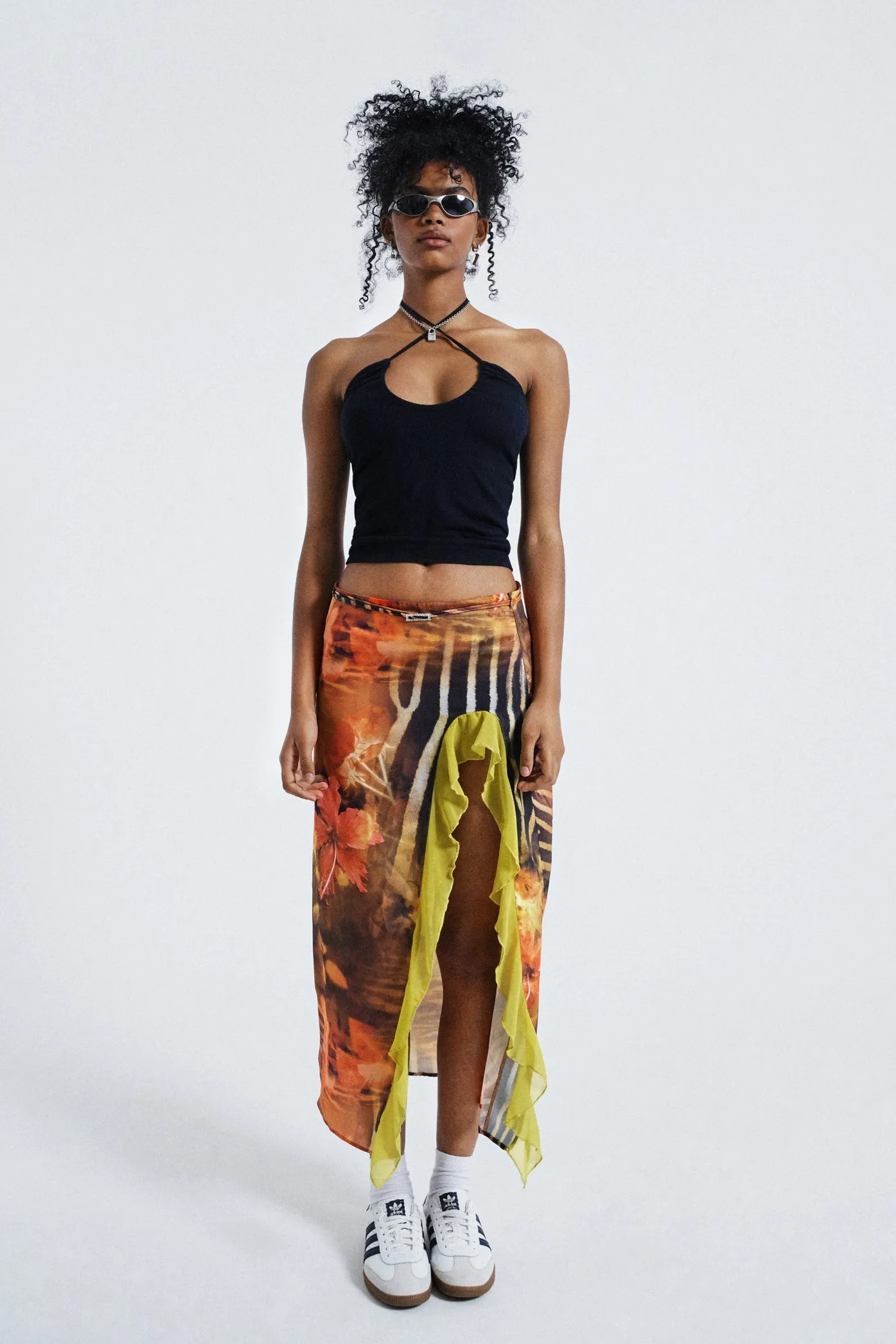 MARIE PRINT SPLIT MAXI SKIRT IN ORANGE