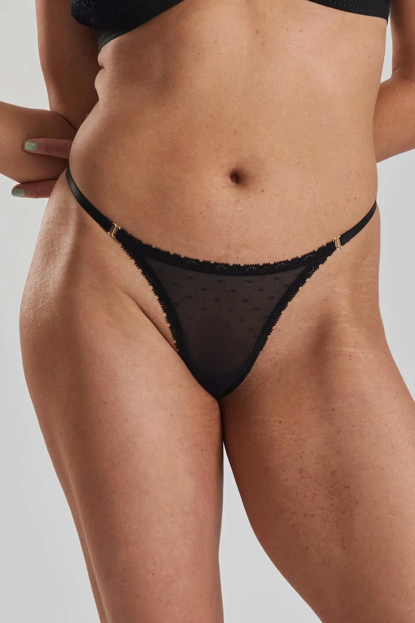 Matsu Recycled-Lace Low-Rise Thong - Volcanic Black