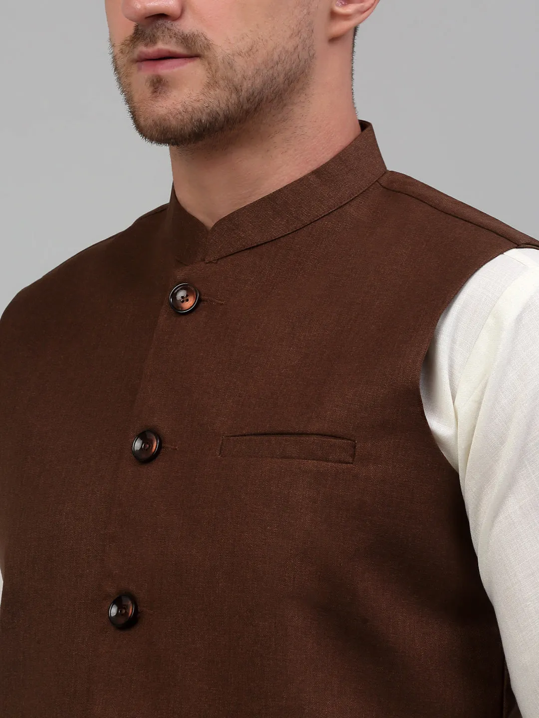 Men Brown Solid Nehru Jacket