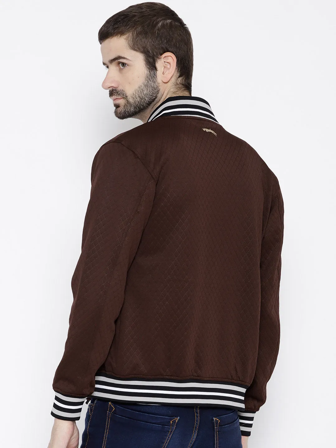 Men Maroon self Design Jacket