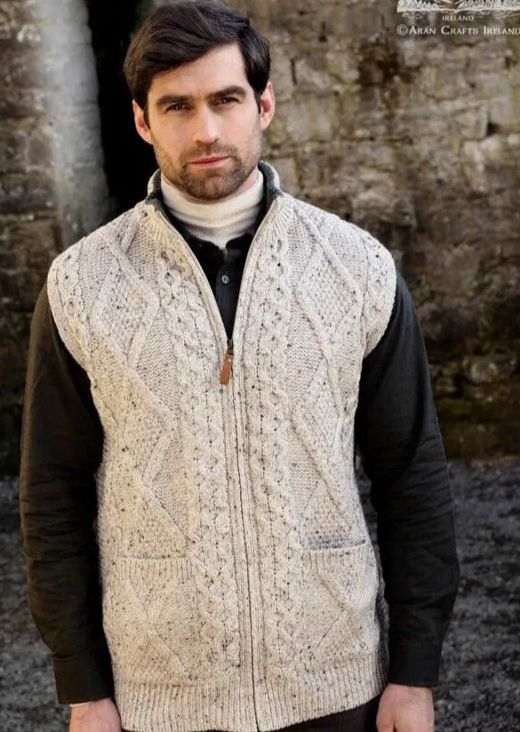 Men's Aran Zip Gilet | Oatmeal