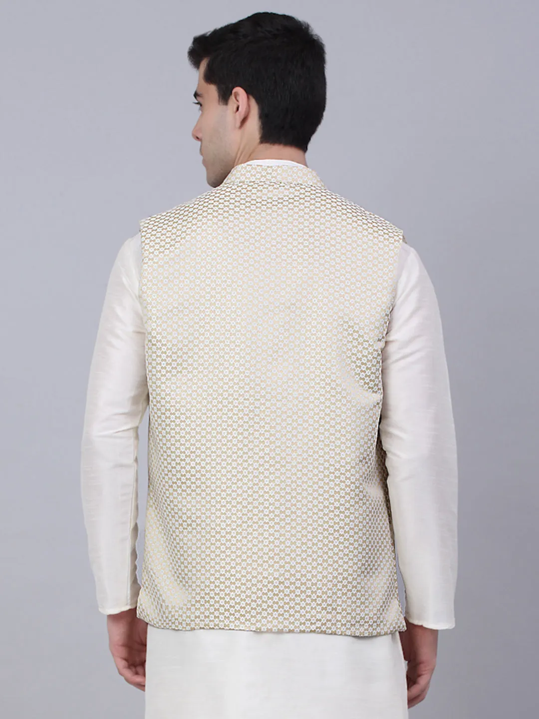 Men'S Beige Woven Design Waistcoats