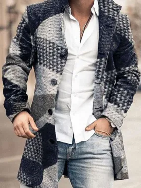 Men's Button Down Printed Woolen Coat