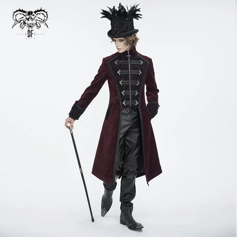 Men's Gothic Stand Collar Red Swallow-tailed Coat