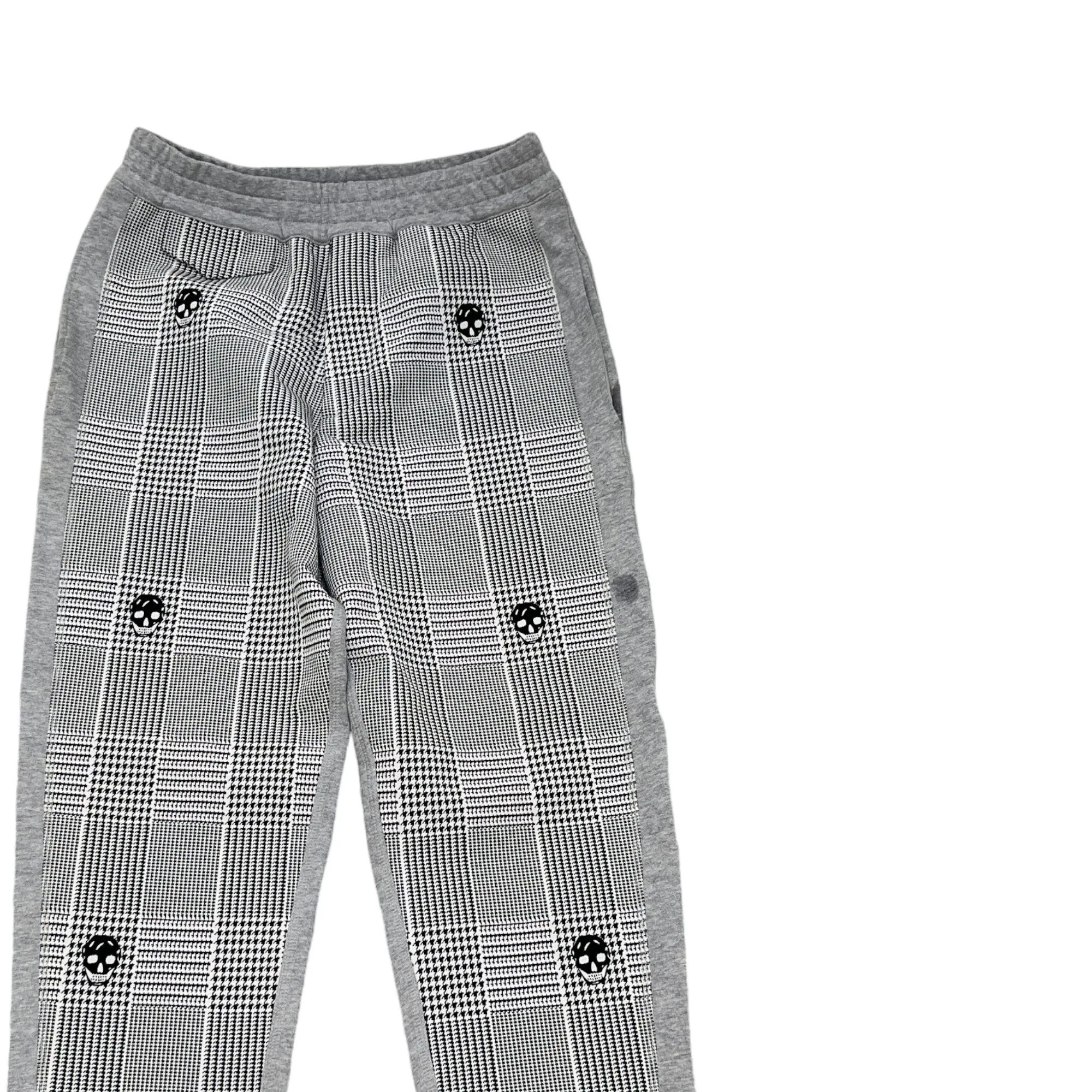 Men's Houndstooth Skull Joggers Grey Size S