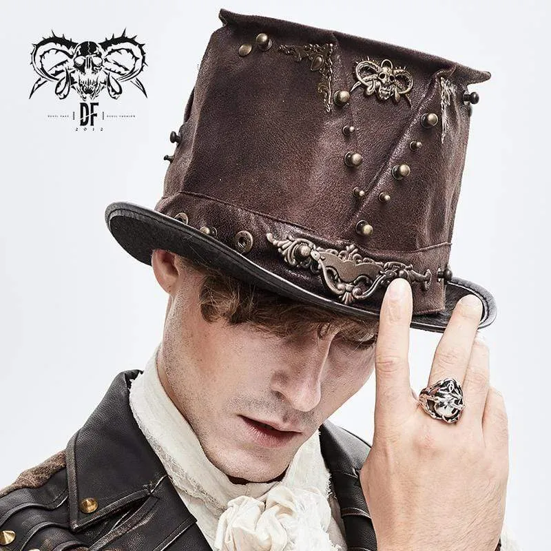 Men's Steampunk Devil Skull Metal Rivets Hats