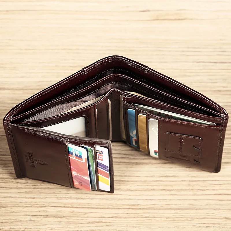 Men's top layer short leather wallet