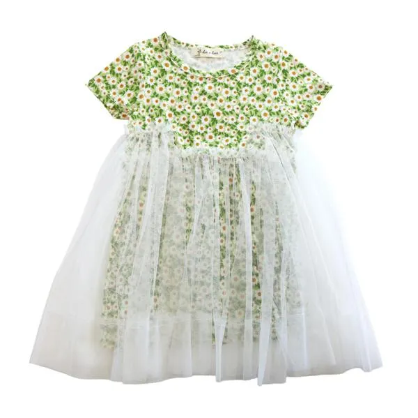 Mesh Layer Floral Dress Green