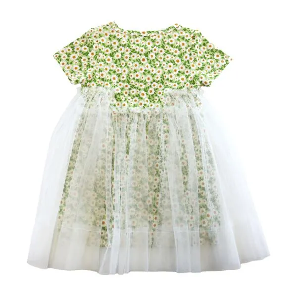 Mesh Layer Floral Dress Green