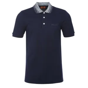 Missoni White Stripe Collar Polo Shirt in Navy