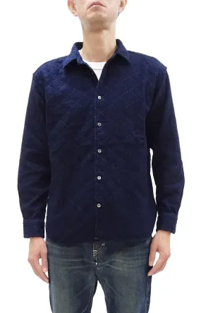 Momotaro Jeans Indigo Sashiko Shirt Men's Casual Japanese Style Long Sleeve Button Up Shirt MXLS1028