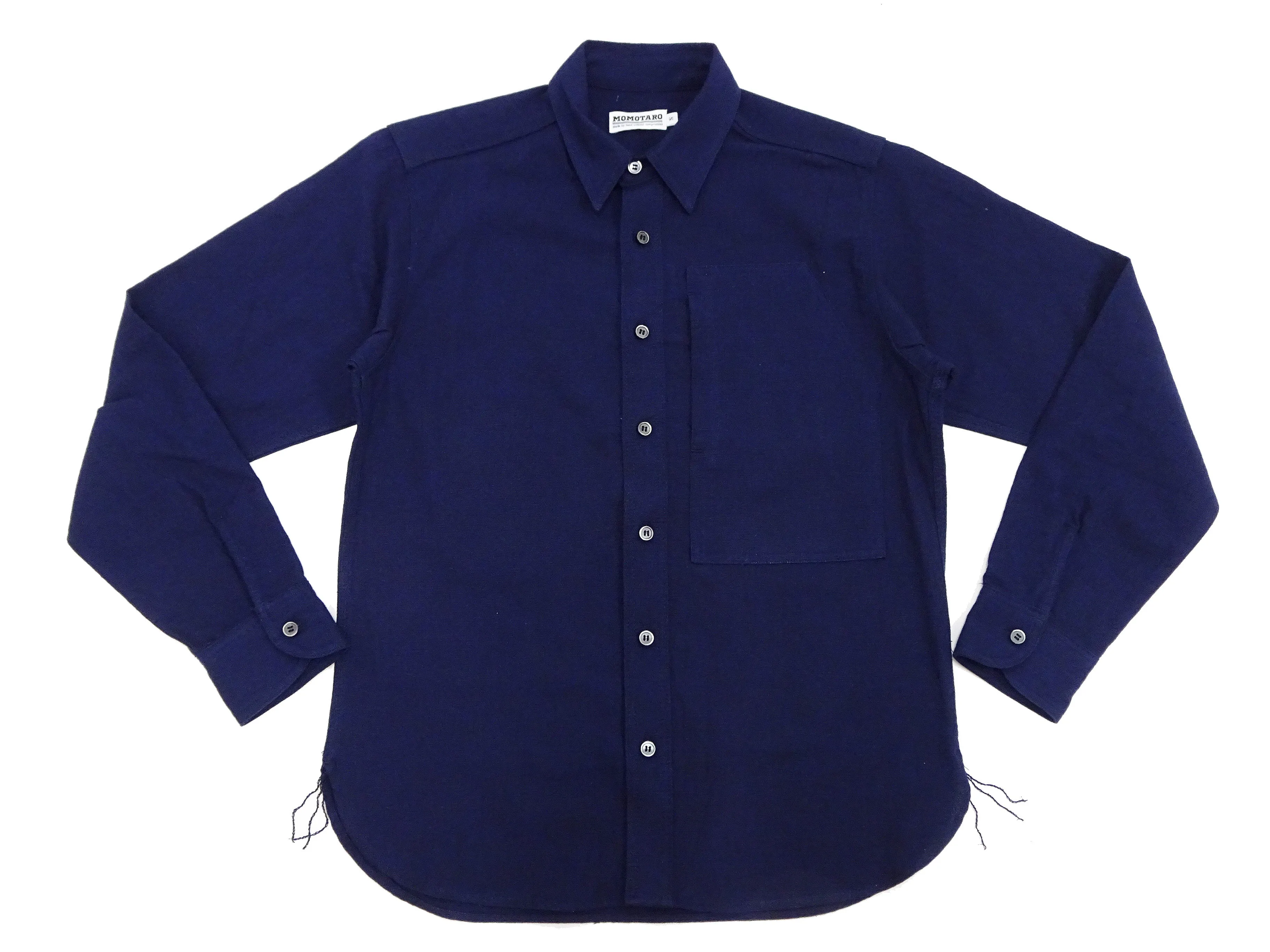 Momotaro Jeans Shirt Men's Plain Lightweight Cotton Dobby Long Sleeve Button Up Work Shirt MXLS1008 Indigo