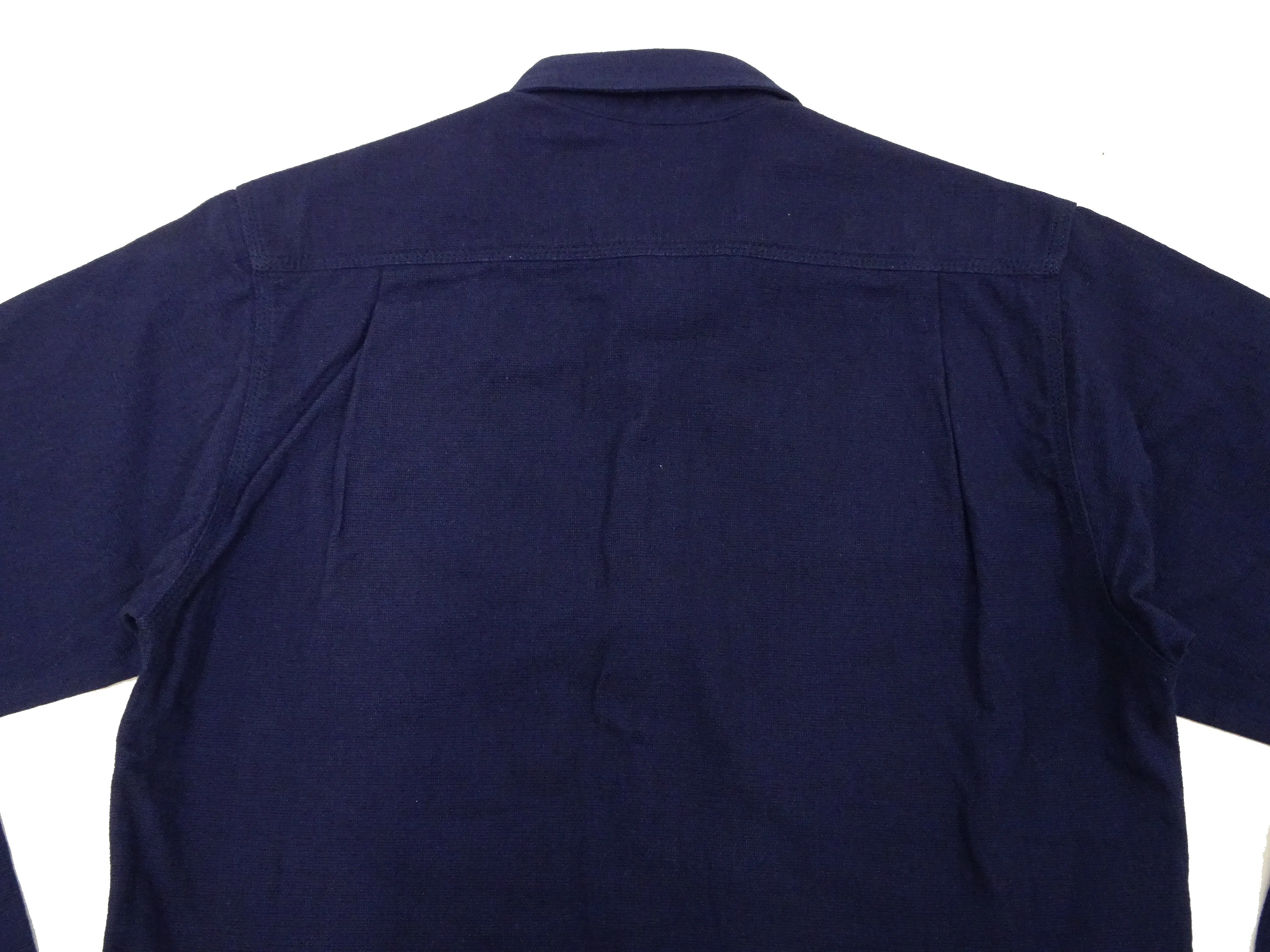 Momotaro Jeans Shirt Men's Plain Lightweight Cotton Dobby Long Sleeve Button Up Work Shirt MXLS1008 Indigo