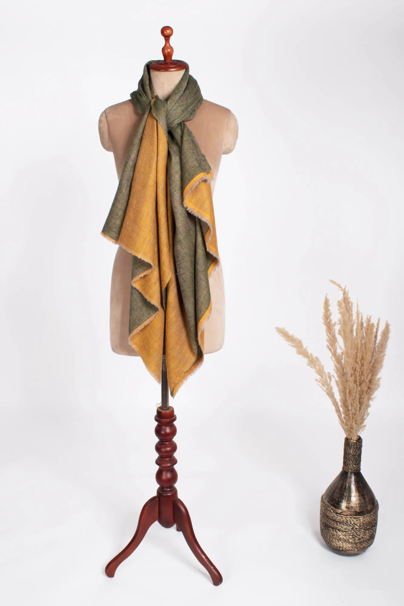 Mustard and Green Dorukha Pashmina Shawl - FLAGSTAFF