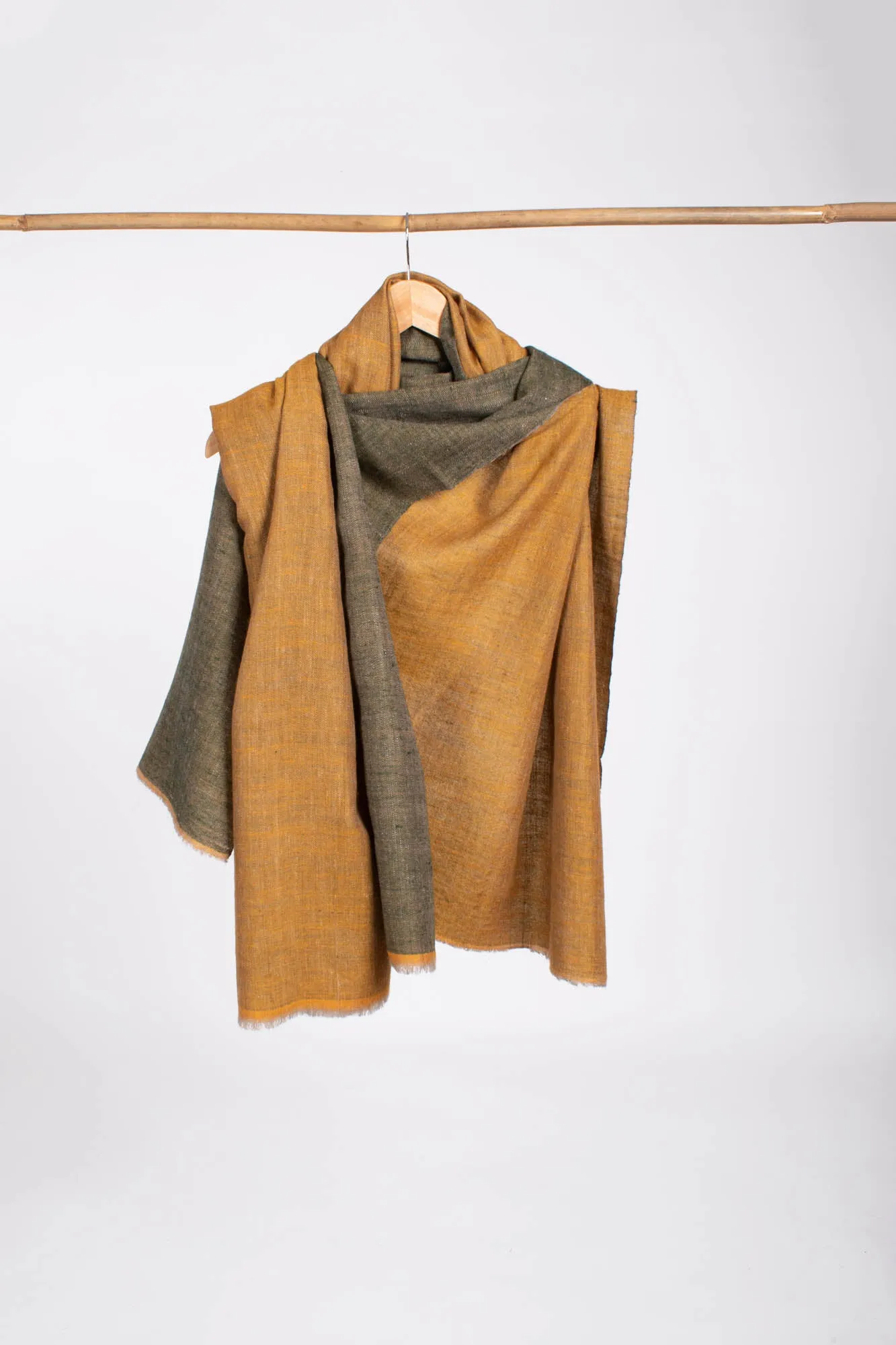 Mustard and Green Dorukha Pashmina Shawl - FLAGSTAFF